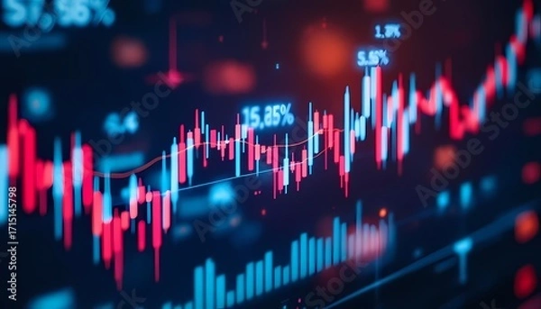 Fototapeta Financial stock market chart with data analysis and glowing graph lines