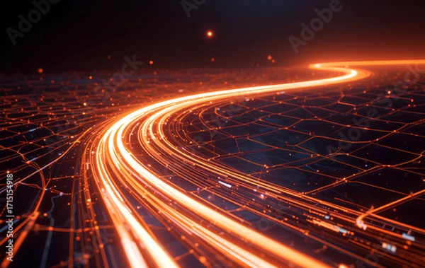 Obraz Streaming Data Flowing Through an Orange Tech Digital Road Concept