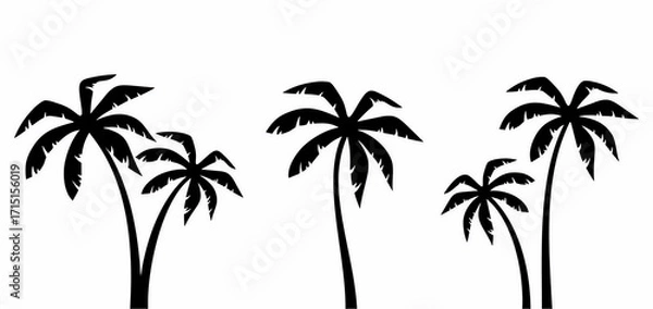 Fototapeta Two Silhouette Palm Trees Swaying Gently in the Tropical Breeze Under a Clear Blue Sky Evoking Feelings of Relaxation and Vacation	