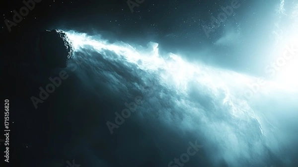 Obraz View of a comet from spacecraft, icy nucleus with tail of gas and dust streaming away from the Sun.
