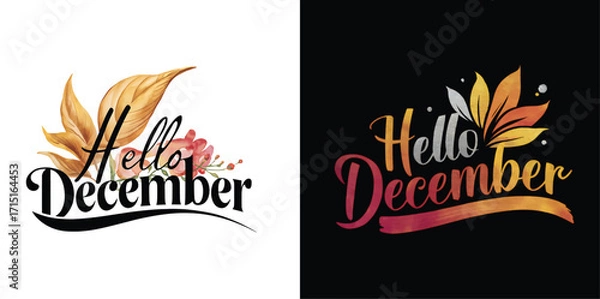 Obraz Illustration design of the name Hello December rendered in curved typography with a colorful and vibrant with solid background