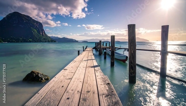 Fototapeta Serene Lakeside Dock at Sunset