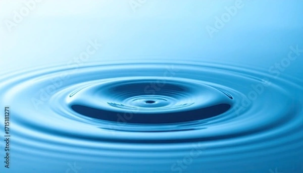 Fototapeta Blue Water Droplet Impacting Surface Creating Concentric Ripples