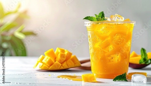 Obraz Refreshing Mango Drink with Ice and Mint