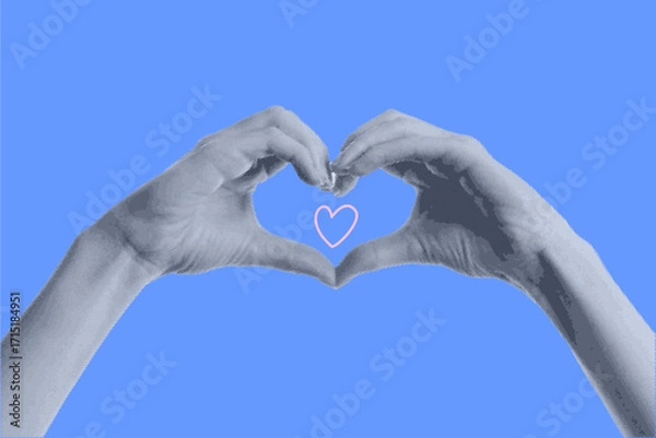 Fototapeta Halftone vector hands pointing at each other with a love symbol. Vector illustration eps
