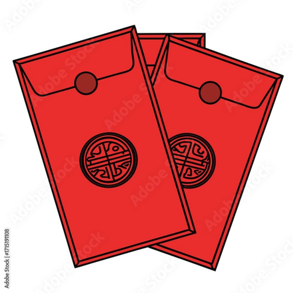 Fototapeta Red envelopes with circular symbols money packets lunar new year