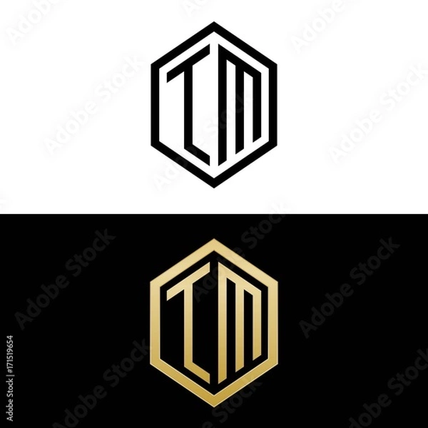 Fototapeta initial letters logo tm black and gold monogram hexagon shape vector