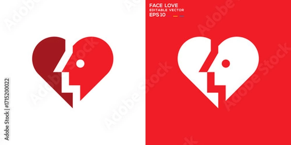 Fototapeta Face love logo. Heart, romantic, valentine. Vector icon symbol template EPS 10.