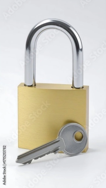 Obraz Gold padlock with key on white background