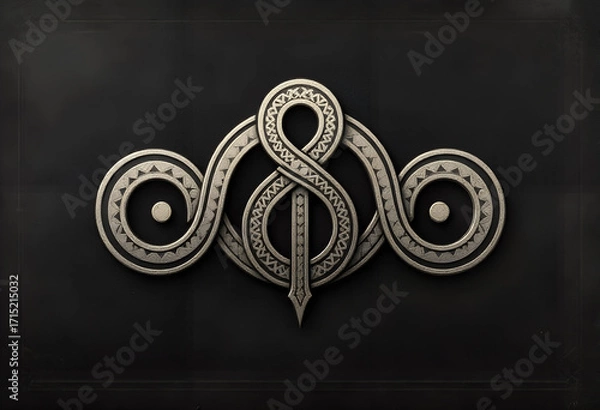 Fototapeta Intricate gold treble clef symbol on a dark background with ornate details and a metallic sheen.