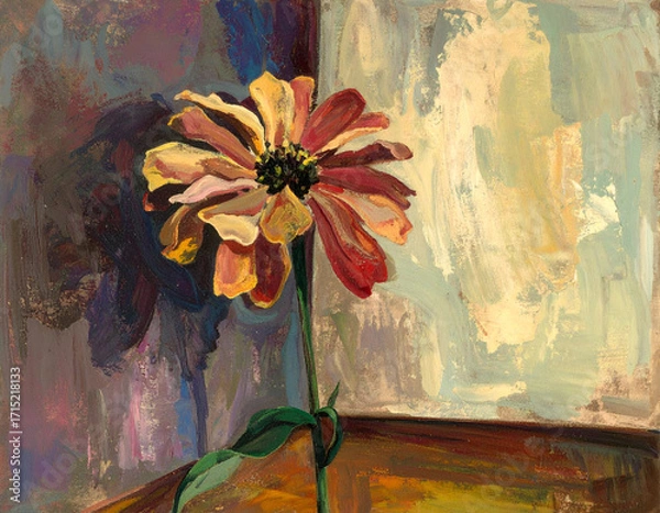 Fototapeta Single Bloom in Shadowed Room Corner with Artistic Background