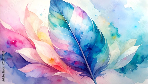 Fototapeta Soft Tumble of Colorful Petals and Feathers in Watercolor Art