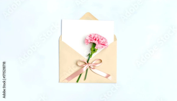 Fototapeta Elegant Letter with Pink Flower and Ribbon on Stylish Background