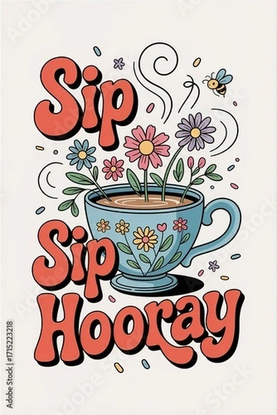 Obraz Groovy Sip of Joyful Celebration with Flowers