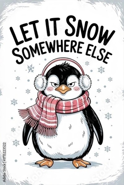 Obraz Grumpy Penguin's Winter Wish: "Let It Snow Somewhere Else"
