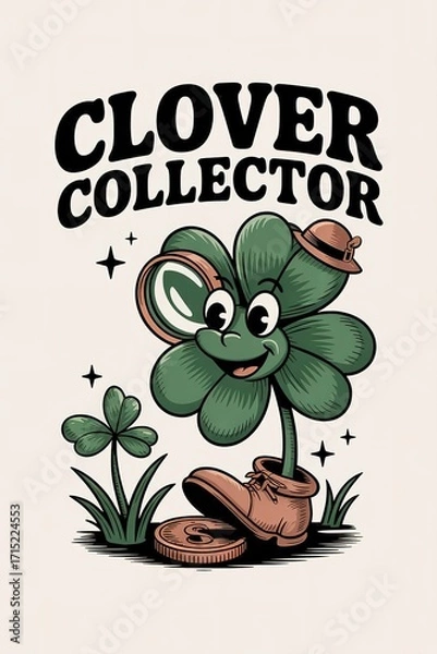 Obraz Happy Clover Collector with Magnifying Glass and Coin