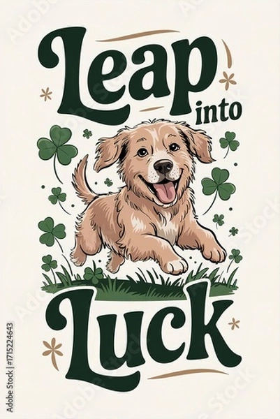 Obraz Happy Golden Retriever leaps into St. Patrick's Day luck with sh