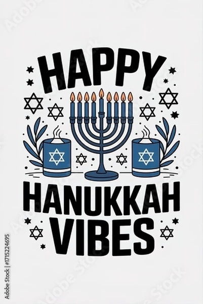 Obraz Happy Hanukkah Vibes Graphic with Menorah and Candles on White B