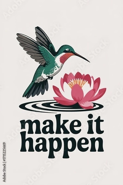 Obraz Hummingbird and Lotus: Inspirational Design with "Make It Happen