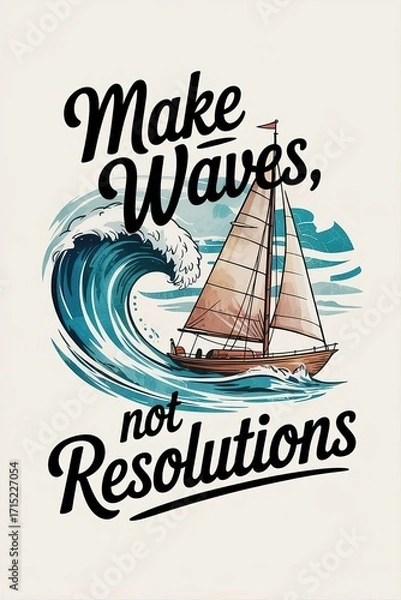 Obraz Inspirational Nautical Artwork: Sailboat Riding a Wave with "Mak