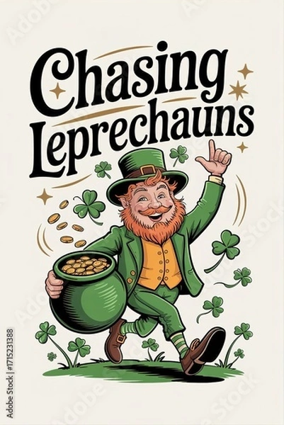 Obraz Joyful Leprechaun with Pot of Gold Celebrates St Patricks Day