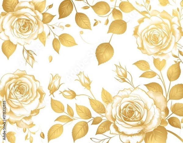 Obraz Gold roses on white background