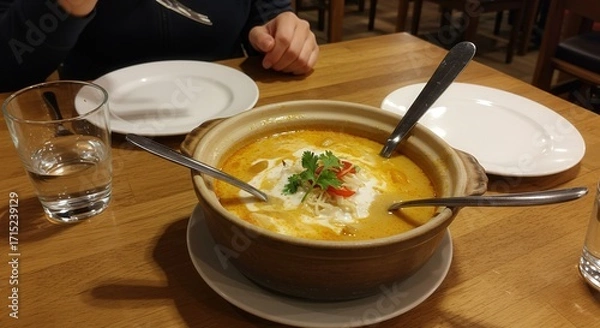 Fototapeta Fragrant Bowl of Chef’s Signature Soup with Side Dish