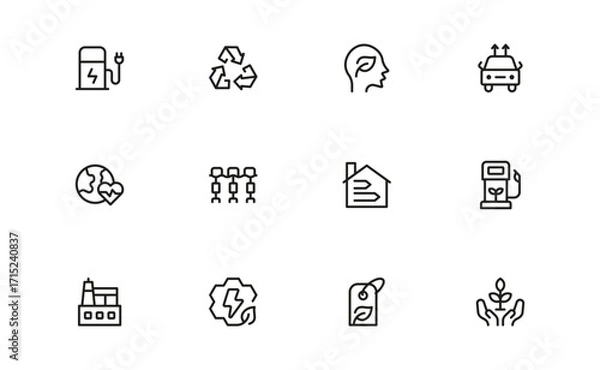 Fototapeta Sustainability modern professional line icon set, clean minimal vector collection for eco-friendly concepts, green energy, nature conservation, environment, and recycling