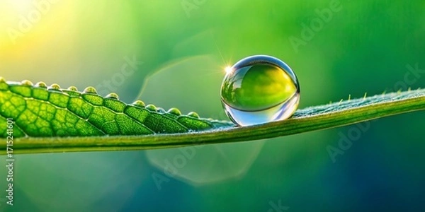 Fototapeta Minimalist Dewdrop on Leaf: Exploring Plant Biology & Nature's Wonders