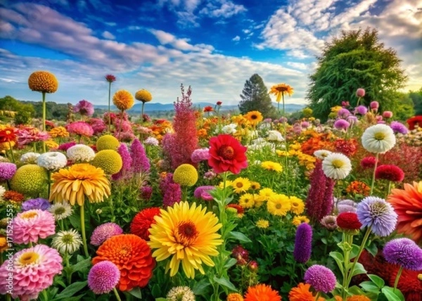 Fototapeta Panoramic View of Diverse Flowering Plants: Botany and Plant Reproduction