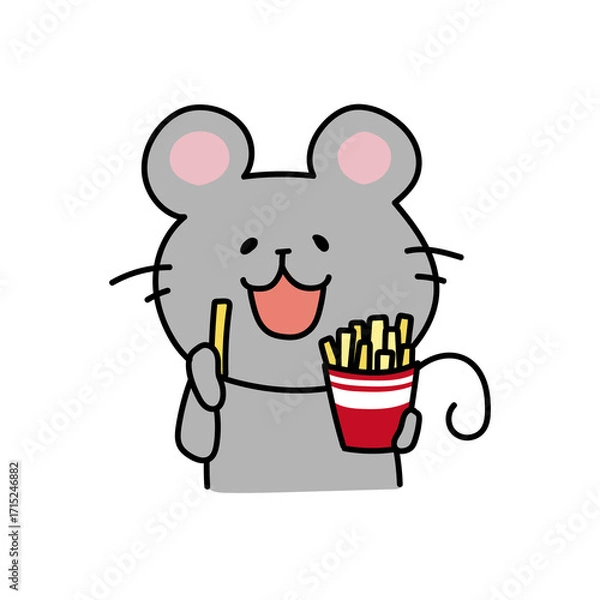 Obraz フライドポテトを食べるネズミ