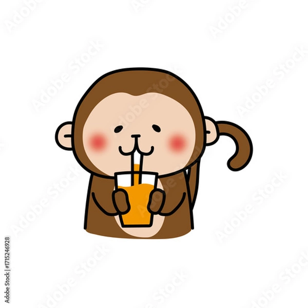 Obraz オレンジジュースを飲む猿