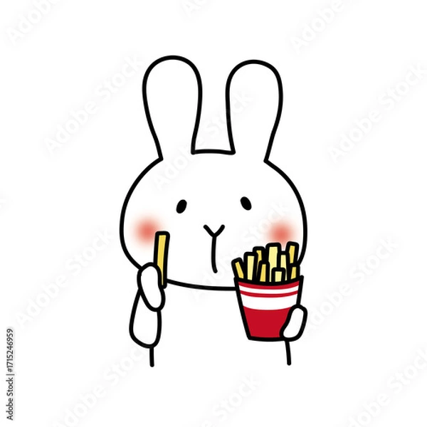 Fototapeta フライドポテトを食べる白いうさぎ