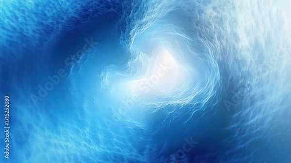 Fototapeta Abstract swirling blue and white pattern resembling a vortex or whirlpool with soft glowing center and texture like ocean waves or clouds