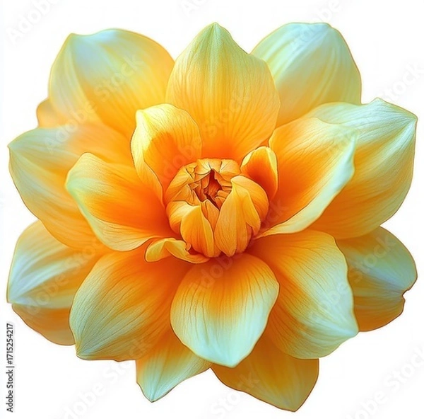 Fototapeta close-up of a vibrant yellow and orange flower with soft, layered petals radiating from the center, creating a glowing and delicate appearance