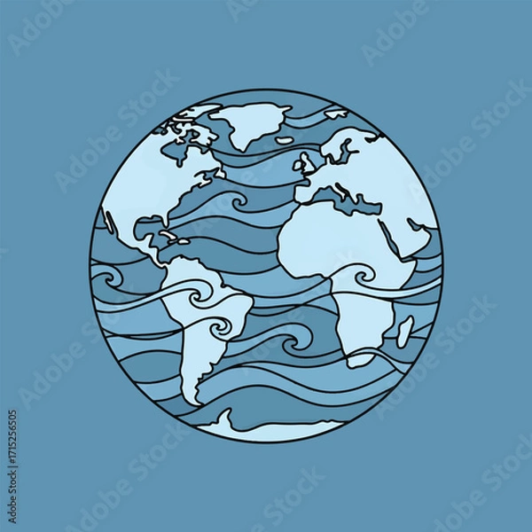 Fototapeta Earth Illustration A Globe of Continents and Oceans, A Symbol of Global Harmony