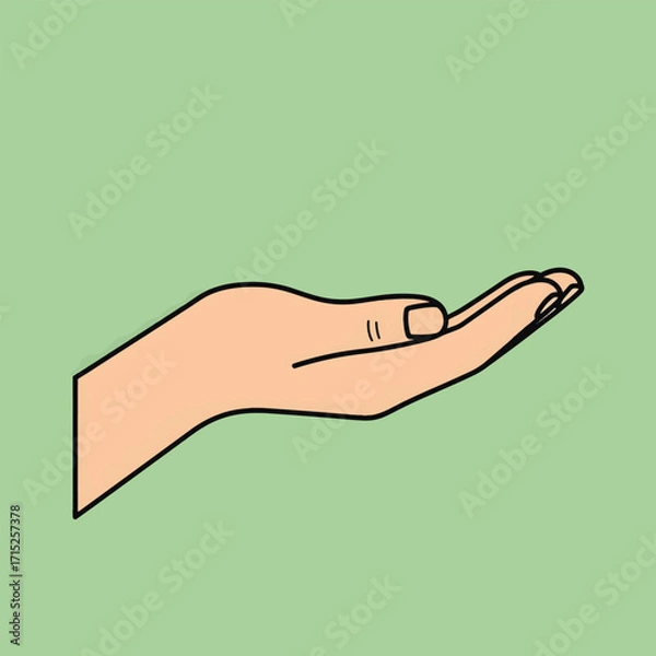 Fototapeta Open hand illustration symbolizing charity, help, or offering, set against a plain green background