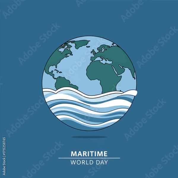 Fototapeta Creative vector illustration of planet Earth with stylized ocean waves, a conceptual design for celebrating World Maritime Day