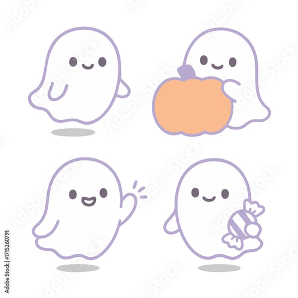 Fototapeta Coloring book coloring page featuring cute ghost characters with transperency and playful