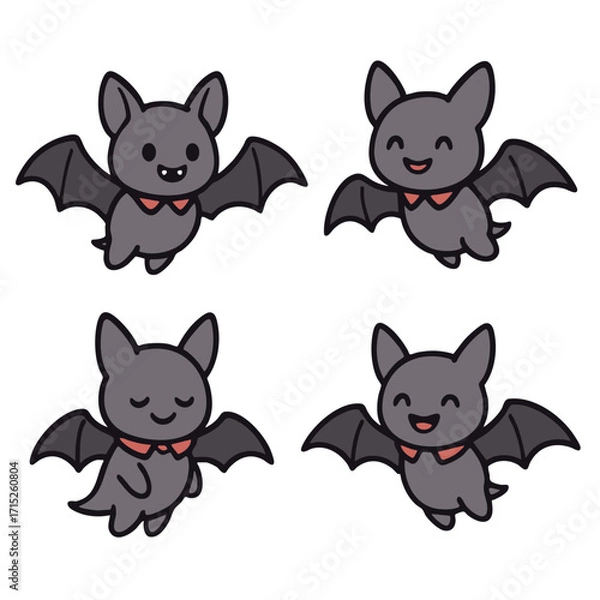 Fototapeta Coloring book coloring page featuring cute bat character with transparency and joyful expressions