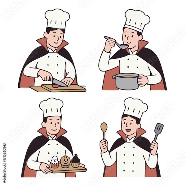 Fototapeta Chef coloring book page with transparency features chef in uniform and hat preparing food