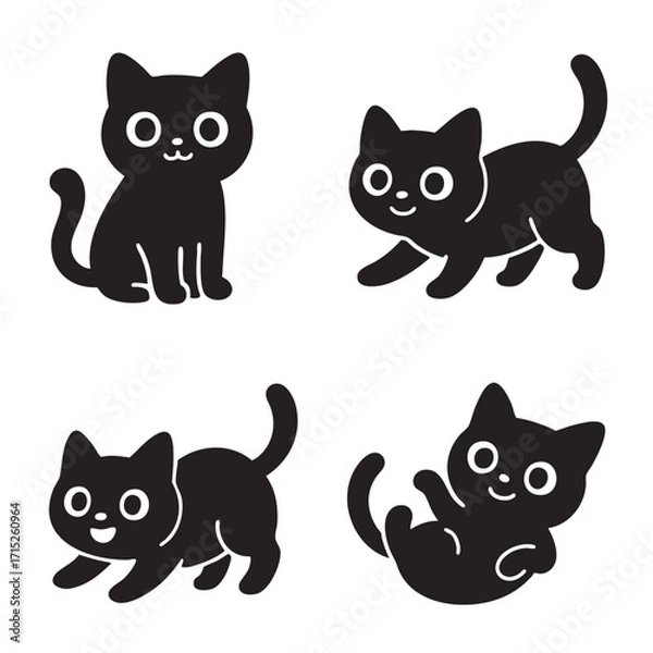 Fototapeta Coloring book page featuring playful black cat illustrations with transparency for coloring fun