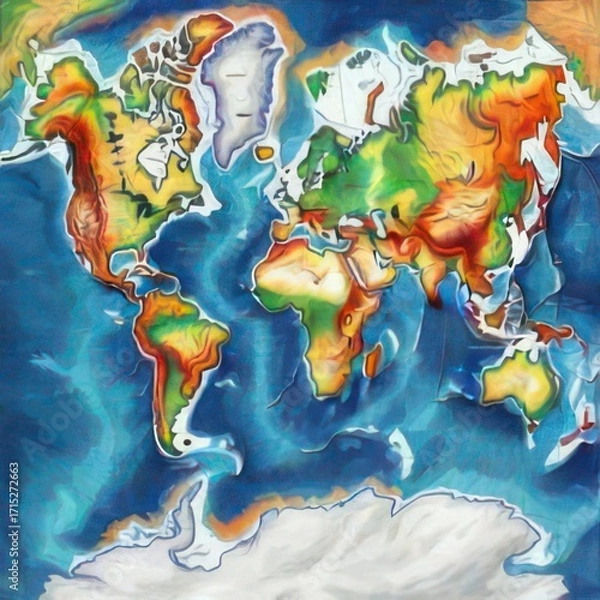 Obraz World map, colorful relief
