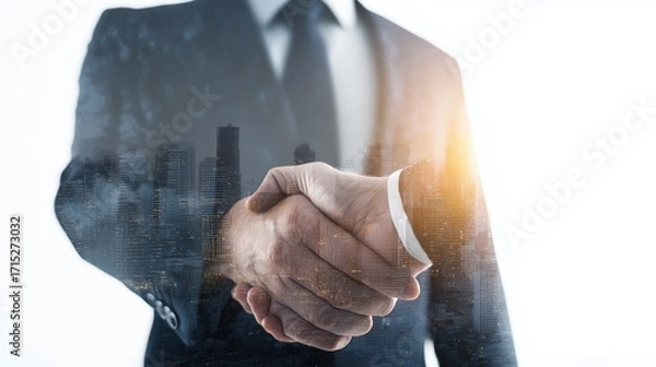Fototapeta A confident business handshake symbolizes partnership and trust in a modern corporate environment.