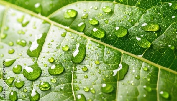 Fototapeta Close Up Green Leaf with Water Droplets