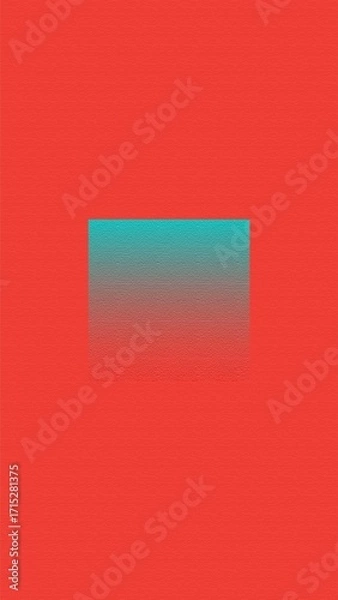 Fototapeta A minimalist abstract with a rectangular gradient from teal to red, centered on a textured vibrant red background. Ideal for energetic backdrops or striking digital art.