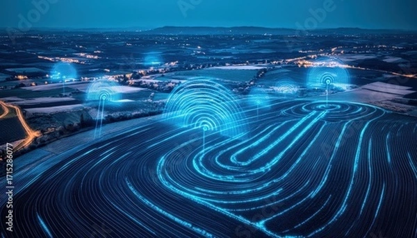 Fototapeta Smart Farming Technology Digital Agriculture Data Overlay on Fields