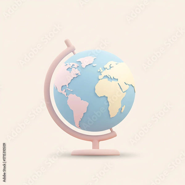 Fototapeta Stylized Globe Illustration A Pastel-Colored Earth in a Minimalist Design