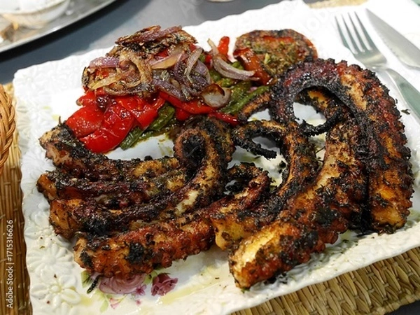 Obraz モロッコのエッサウィラのレストランのタコのグリル