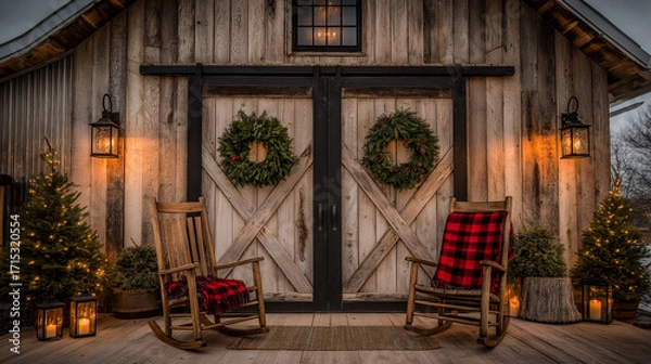 Obraz Rustic Christmas Barn With Holiday Decor